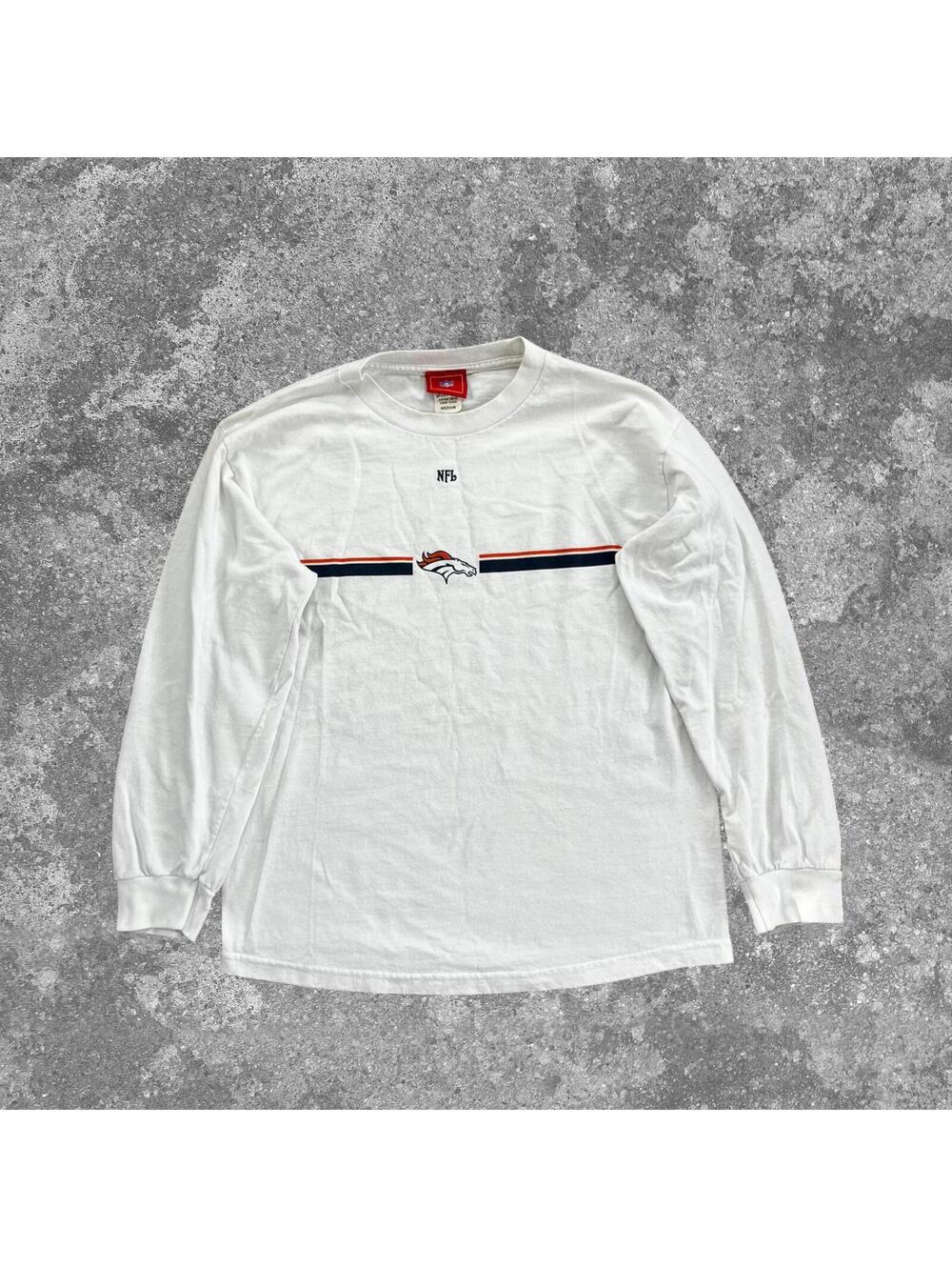 Denver Broncos NFL Long Sleeve Shirt Mens M White Team Logo Stripe Football Tee